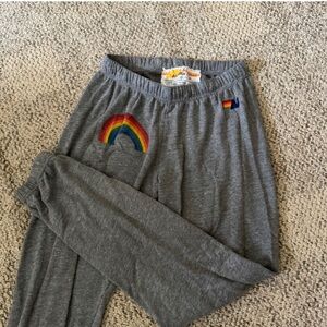 Aviator Nation gray sweatpants with rainbow logo